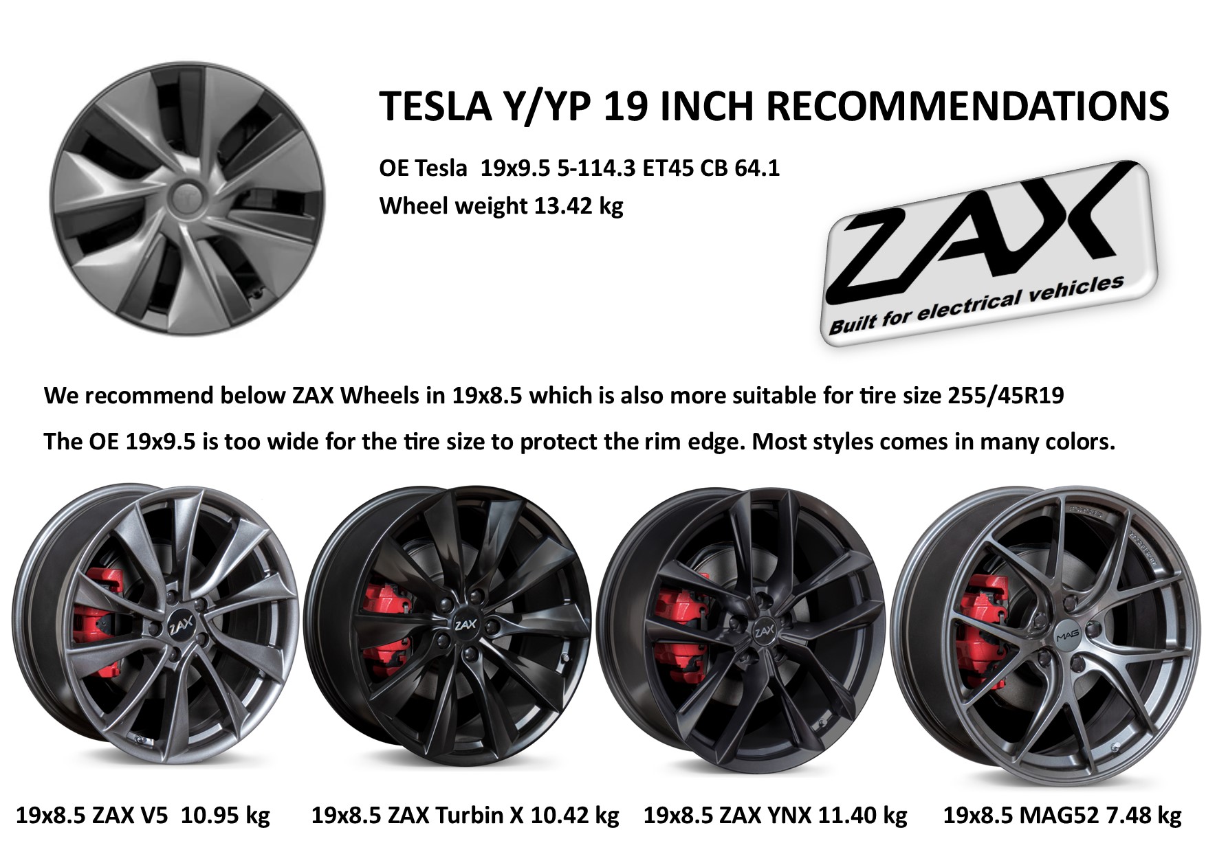 Tesla model and rims and selection of ZAX Rotary Forged